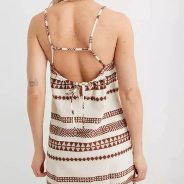 Aerie Brown & Cream Geometric Boho Open Back Sun Dress - Image 2