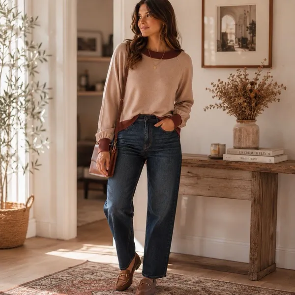 Bohme Colorblock Knit Sweater Women’s Small Blush Brown Balloon Sleeve Soft - Image 3