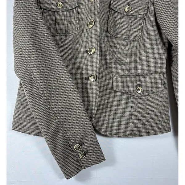 The Limited Women Brown‎ Houndstooth Four Pocket Button Front Blazer Jacket Size M - Image 4