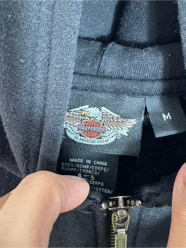 Harley Davidson Hooded Sweatshirt Vest Zip Up Rhinestone Y2K Black Medium - Image 4