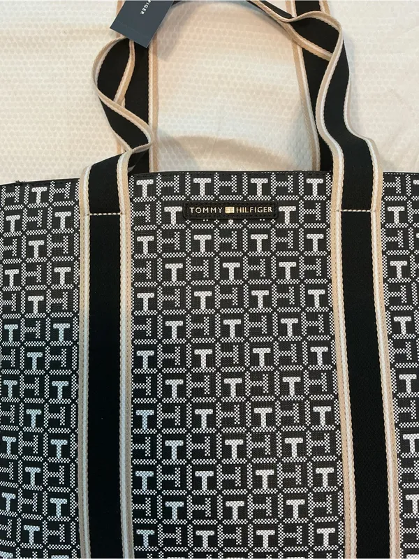 Tommy Hilfiger Black & Cream Jacquard Logo Tote - Image 2