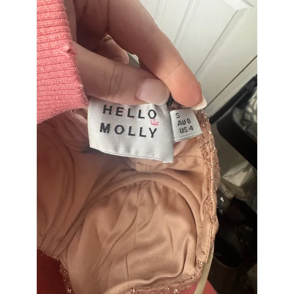 HELLO MOLLY NWT‎ Bottles Of Bubbles Rose Gold Mini Dress Size 4 Glitter Sparkle - Image 6
