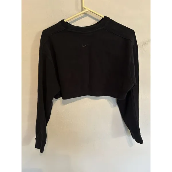 Nike Long Sleeve Black Ribbed Cotton Crop Top Size Large Athleisure Sporty Gym - Image 4