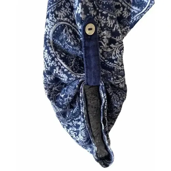 H& M Logg Roll-Up Long Sleeves Navy white Paisley Buttons Top M #1411 - Image 3