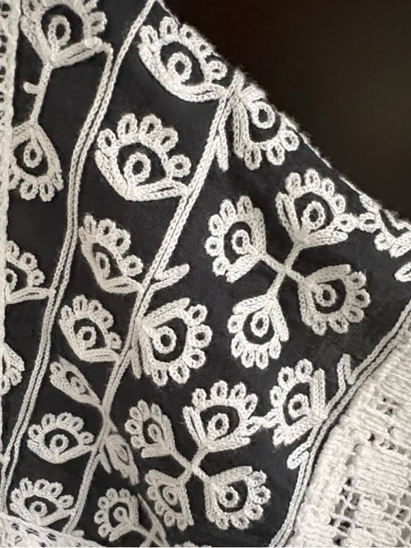 Like New Free People Prairie Days Embroidered Place Trim Top White Black Small - Image 3