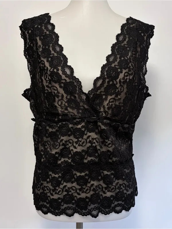 George XLarge Y2K Black Lace Camisole V Neck Stretch Tank Top Romantic Feminine - Image 2