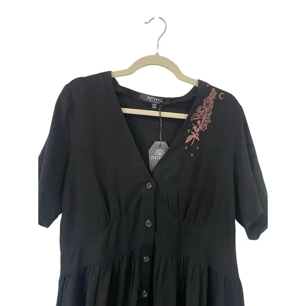 NWT Disturbia Foxglove V Neck Black Whimsygoth Mini Dress Size 12 - Image 4