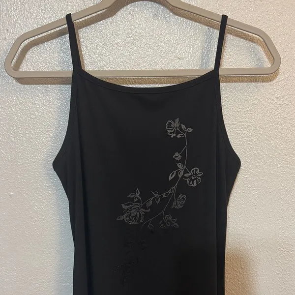 VTG 90s Y2K Black Floral Embroidered Maxi Dress Whimsigoth Fairy Goth Grunge - Image 3