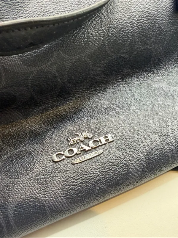 Coach Black Meadow Shoulder Bag in Signature Canvas Dual Straps Brown Interior - Image 5