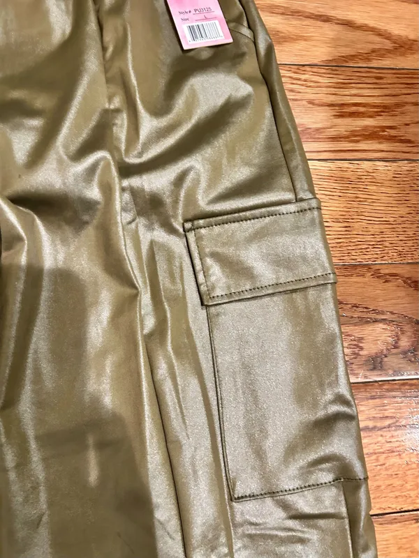 BUZZ FASHION Cargo Wide Leg PULL-ON SATIN Effect heigh waisted stretchy pants L - Image 11
