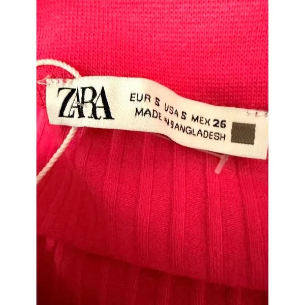 Zara Hot Pink Ribbed Halter Top Criss Cross Neck Sleeveless Knit Tank Small NEW - Image 6
