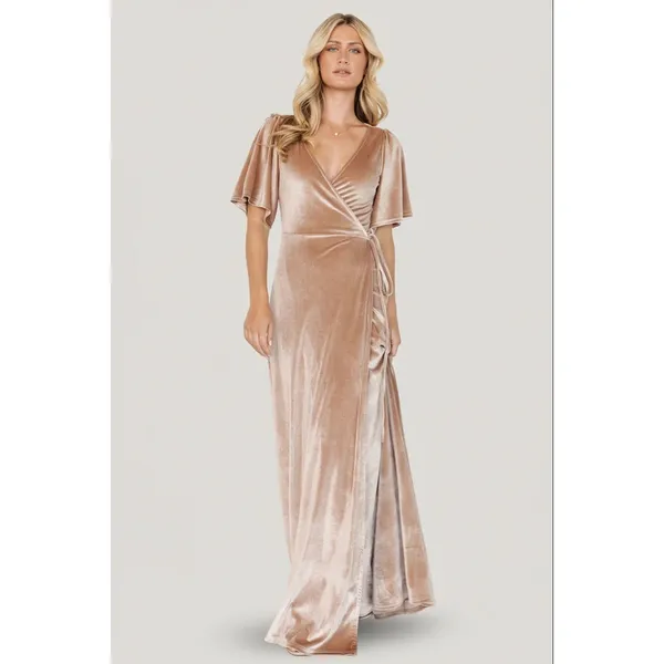 BALTIC BORN Meghan Velvet Wrap Maxi Dress Champagne Holiday Party Stretch Large - Image 15