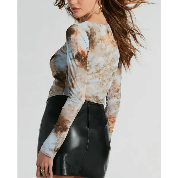 Windsor Getting Attention Abstract Print Mesh Crop Top Tie Front Medium - Image 3
