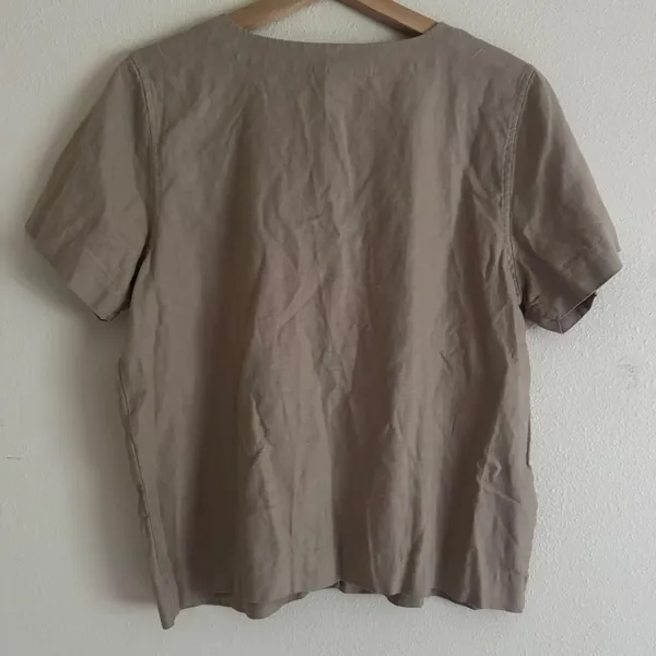 Christopher & Banks Linen Blend Blouse M Taupe Button Front Coastal Minimalist - Image 5