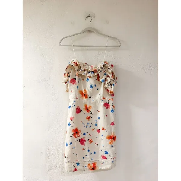 Saylor Darla Floral Off Shoulder Linen Mini Dress in Cream Medium - Image 2