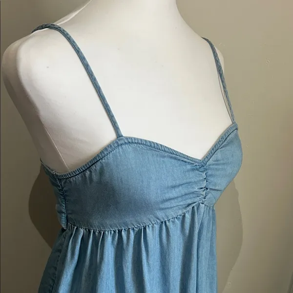 SO Light Blue Chambray Denim Babydoll Mini Sundress Tunic Tank - Image 3