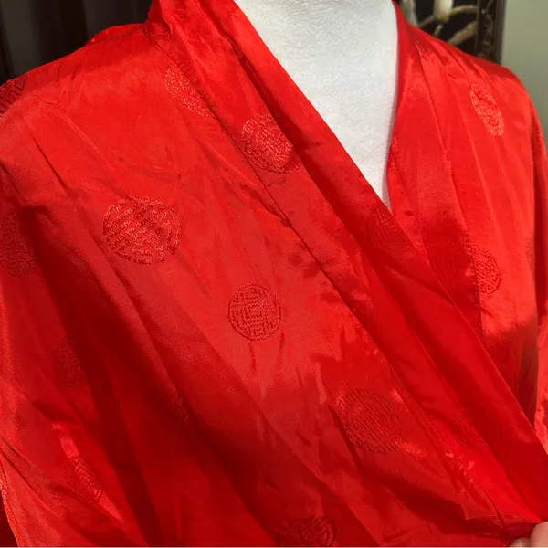 Vintage Golden Bee Red Embroidered Peacock Kimono Robe – Size M - Image 6
