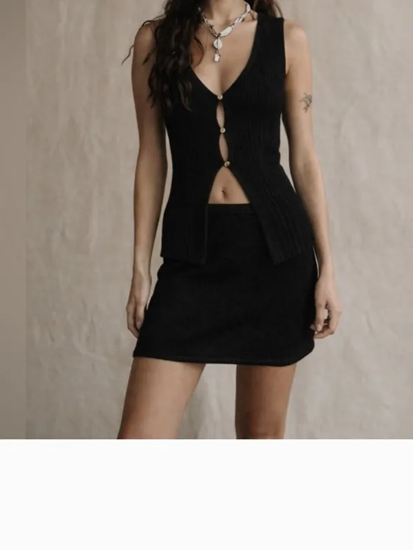 NWOT FREE PEOPLE Rhea Sweater 2 PCS Set -black Top Skirt Small - Image 3