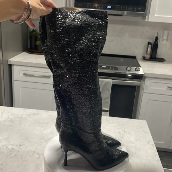 New! All Saints Women's‎ Nori Shimmer Knee High Boots Leather Black Sz 7 $429 - Image 6