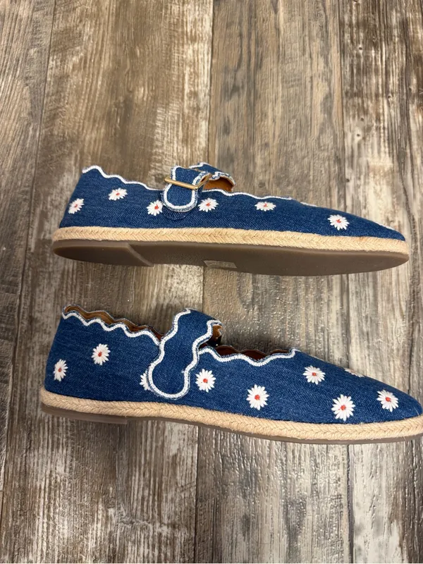 Maeve Denim Daisy Espadrille Mary Janes - Blue & White Size 8-9 - Image 9