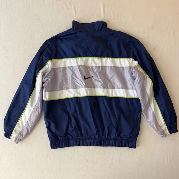 Nike Vintage 90s Colorblock Full Zip Windbreaker Jacket Women Medium Navy Blue - Image 2