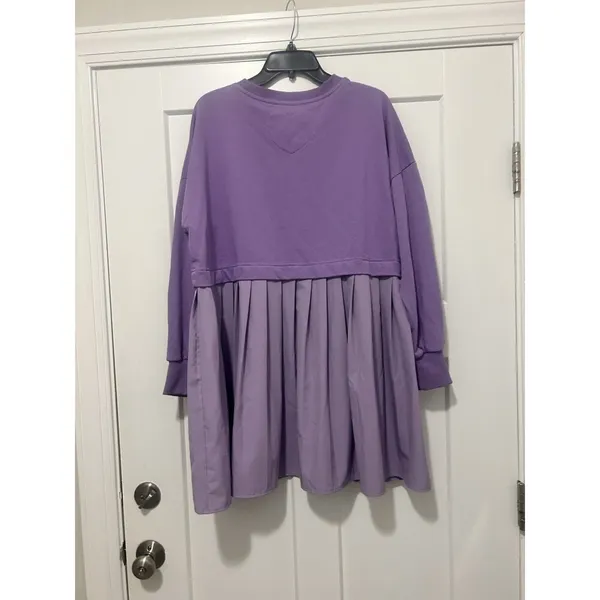 Women Purple Oversized Sweatshirt Dress Solid Long Sleeve Crewneck Size Medium - Image 5