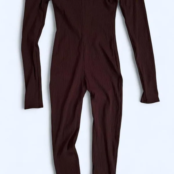 Vintage LA Luxe Brown off the shoulder jumpsuit Size Medium - Image 7