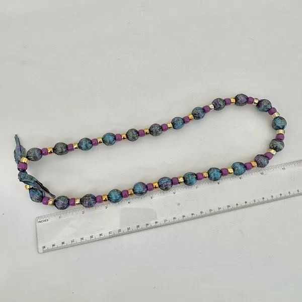 Blue purple and gold ribbon beaded necklace - Image 7