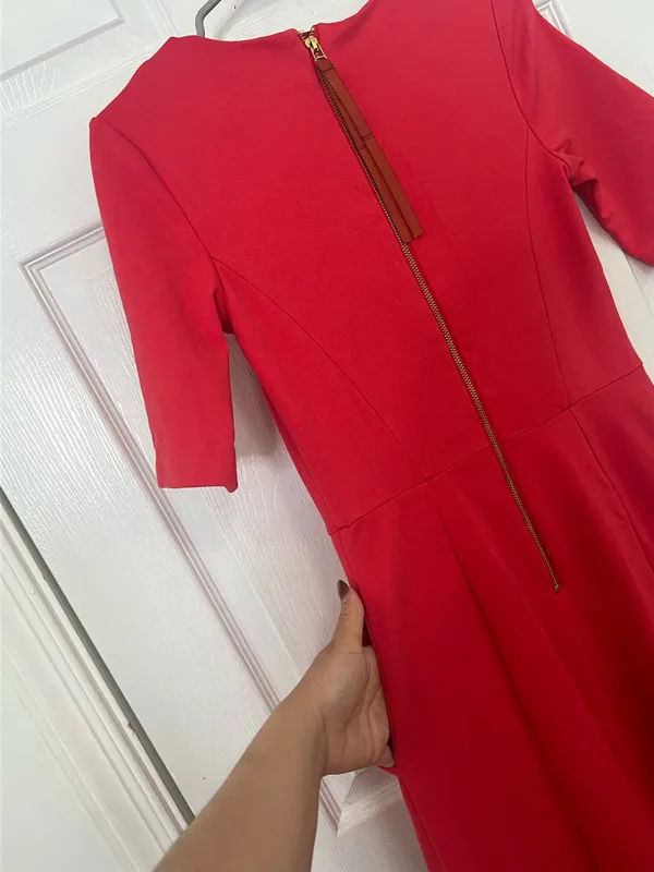 Boden Red Midi Dress Fit Flare Colorblock A-line Elegant Chic Pockets Size 6R - Image 8
