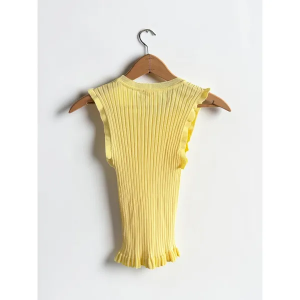 Hem &‎ Thread Womens Yellow Ribbed Ruffle Knit Tank Top Sleeveless Crew Neck M - Image 2