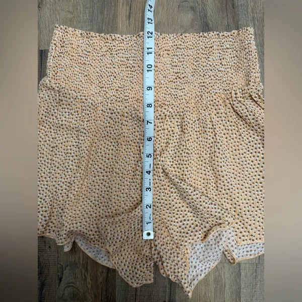 Aerie peach smocked high‎ waist flowy shorts polka dot cotton viscose S - Image 5