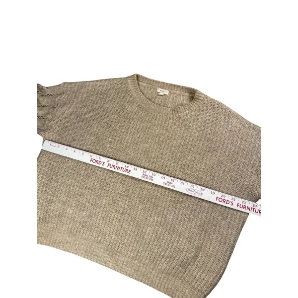 DEBUT Oatmeal Beige Knit Sweater Puffy Crocodile Stitch Sleeves Medium Cropped‎ - Image 5