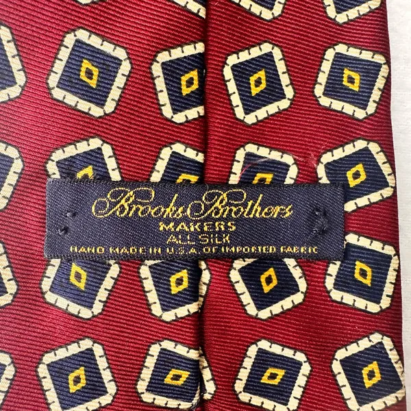 Vintage Brooks Brothers Makers England Men's Tie Silk Red Geometric Necktie - Image 6