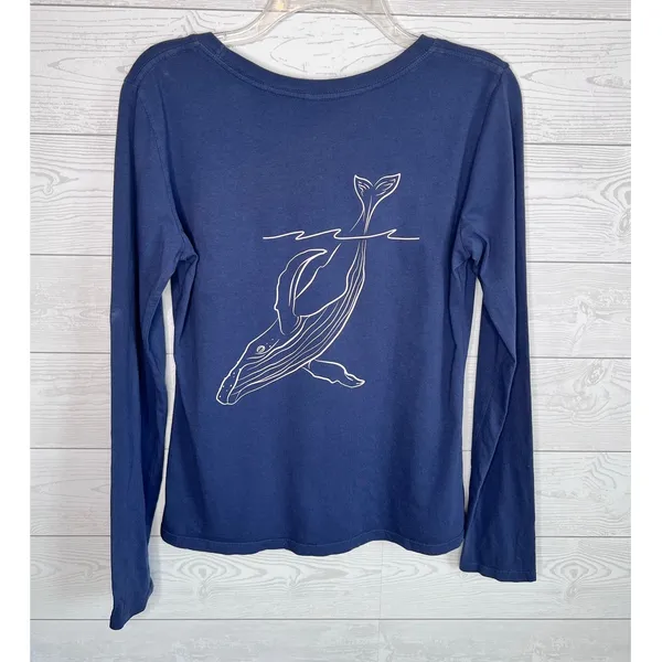 Point Reyes Farm Fresh Long Sleeve Shirt Blue Large Whale Graphic Coastal Size S - Image 3
