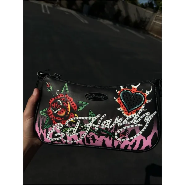 Ed Hardy shoulder crossbody Bag flaming heart and roses NWT - Image 9