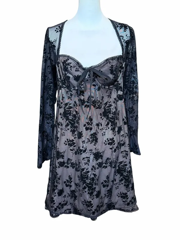 SHEIN Velvet Mini Dress Size XL Black Whimsigoth Fairy Grunge Dark Romantic Goth - Image 10