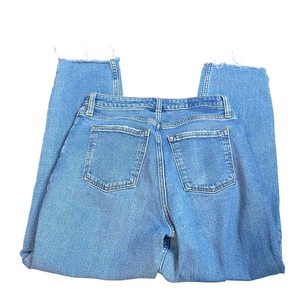 Abercrombie & Fitch Curve Love High Rise Mom Jeans Blue Button Fly Raw Hem 27 4R - Image 4