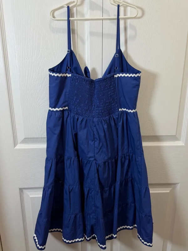 English Factory royal blue mini dress white ricrac trim small - Image 3