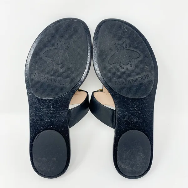 Gucci Marmont GG Black Leather Thong Sandals Gold Logo EU 38.5 - Image 8