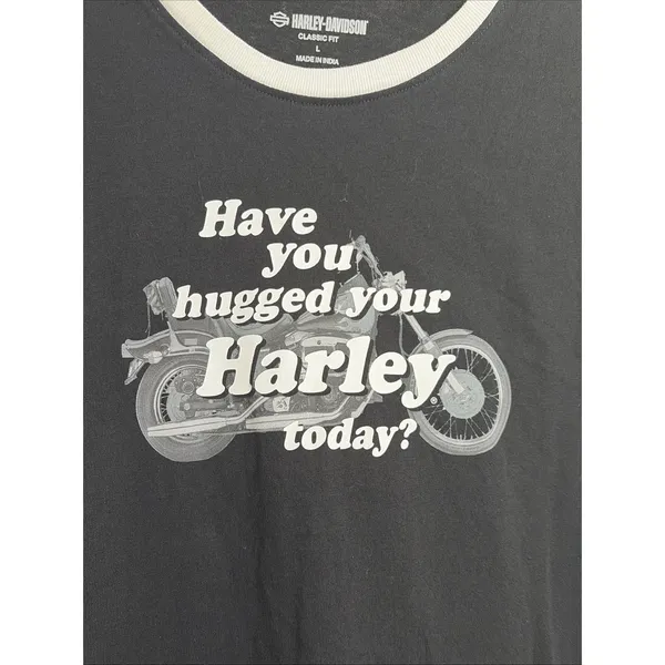 Harley-Davidson Hugged Your Harley Ringer Tee Womens Size L Black Cotton Graphic - Image 3