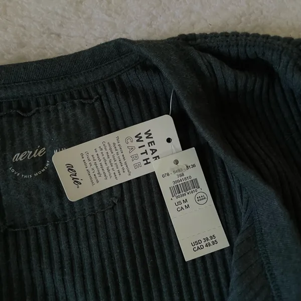 Aerie Ribbed Long Sleeve Forest Green/Teal Shirt Size Medium - Image 4