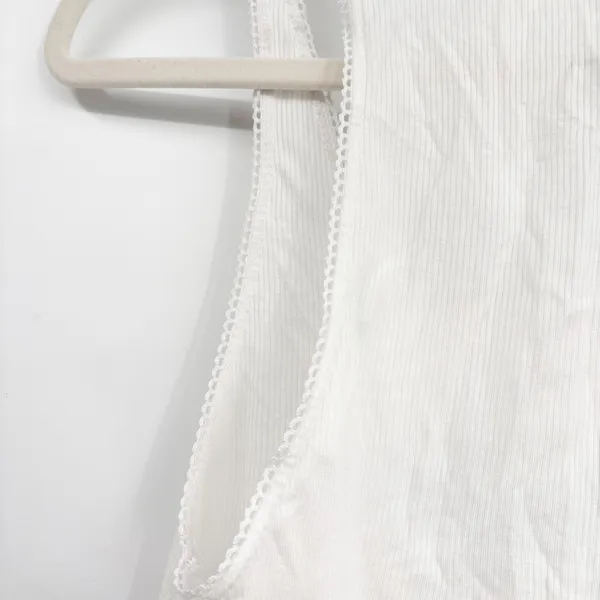 Boys Lie Womens White Blue Cherub Graphic Ribbed Lace Trim Crop Tank Top Size L - Image 4