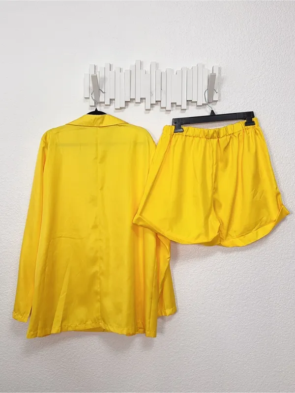 Miss Sparkling Bright Yellow Lightweight Blazer Shorts Two Piece Matching Set - Image 7
