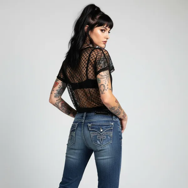 Rock Revival Size 30x34 Sora Boot Cut Jeans - Blue Flare Denim with Embellished - Image 2