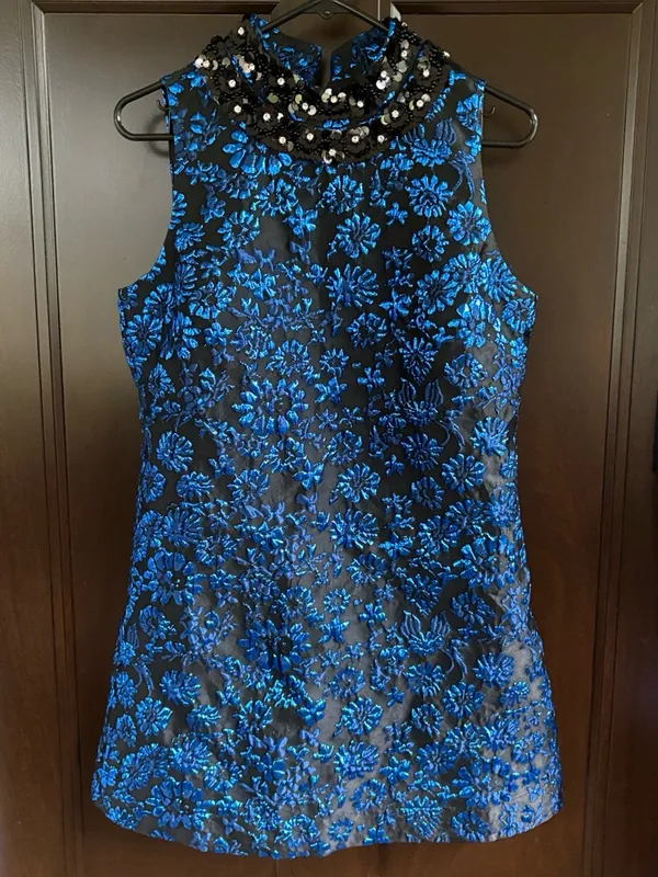 NWT SUGARLIPS Centralia Jacquard Floral Elma Dress Blue Black Size Small - Image 5