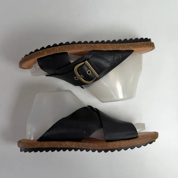 Born 8M Rio Slide Sandals Black Leather Buckle Crossover Strap Casual Boho Flats - Image 2