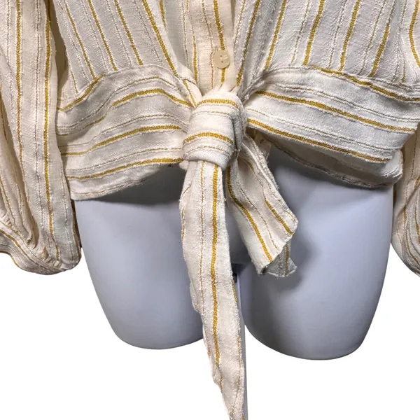 Anthropologie Striped Textured Tie Front Shirt 6 Academia Preppy Boho Hippie‎ - Image 3