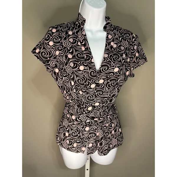 Millenium Black Pink Swirl Blouse Top Short Sleeve S Retro Indie‎ Twee Y2K 90's - Image 2