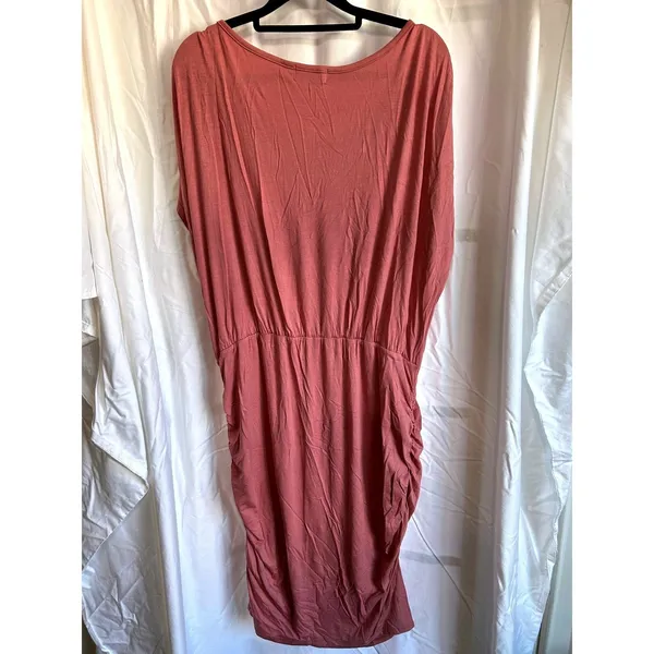Womens Pink‎ Ruched T Shirt Size XL Dress Boho Cottagecore Chic Bodycon Dress - Image 3
