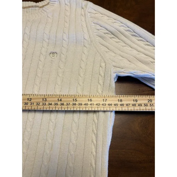 IZOD Womens Cable Knit Sweater White Crew Neck Cotton Size M Preppy Classic Y2K - Image 11